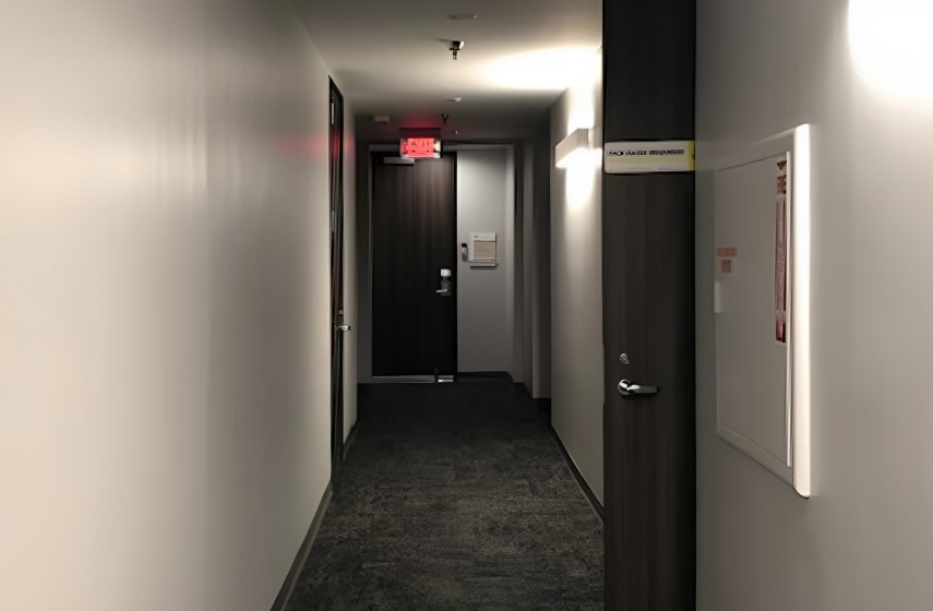 Hallway to dental office entrance